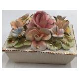 Vintage Ceramic Floral Trinket Box – Raised Roses and Flowers