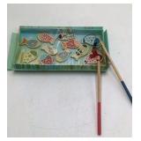 Vintage Magnetic Fishing Game – Colorful Patterned Fish with Poles in Box
