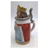 Vintage King Character Character Stein – Ceramic with Crown Lid & Pewter Handle