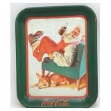 Vintage Coca-Cola Santa with Deer Tray – Green Metal with 1959 Sundblom Illustration
