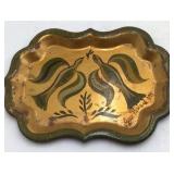 Vintage Hand-Painted Folk Art Tray – Birds in Green and Gold Design Signed Geo. Biad