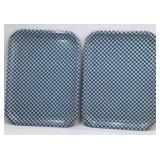 Vintage Blue Gingham Check Metal Serving Trays – Pair of Rectangular Trays