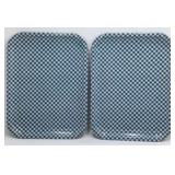 Vintage Blue Gingham Check Metal Serving Trays – Pair of Rectangular Trays