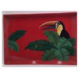 Vintage Tropical Toucan Serving Tray – Red with Painted Bird and Leaves