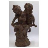 19th-century Renaissance-style terracotta sculpture depicting two huddled cherubs