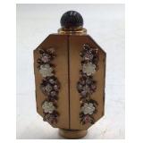 Vintage Goldtone Octagonal Vanity Compact – Jeweled Floral Design with Lipstick Holder