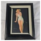 Framed Earl Moran Pin-Up Print – Shape Ahoy Blonde in White Swimsuit