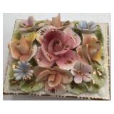Vintage Ceramic Floral Trinket Box – Raised Roses and Flowers
