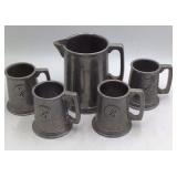 Vintage Wilton Pewter Monogrammed Beer Set – Pitcher and Four Mugs with Initials