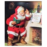 Vintage Coca-Cola Santa Tray – Green Metal with Fireplace Scene