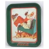 Vintage Coca-Cola Santa with Deer Tray – Green Metal with 1959 Sundblom Illustration