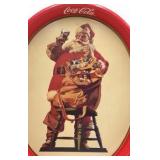 Vintage Coca-Cola Santa Tray – Red Metal Oval with Santa Holding Coke & Toys