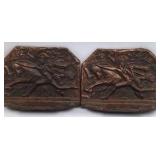 Vintage Cast Iron "Horse Tamer" Bookends – Bronze Finish with Relief Design