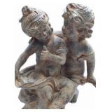 19th-century Renaissance-style terracotta sculpture depicting two huddled cherubs
