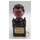 Vintage Ceramic "The Bar is Open" Figurine Lamp – Japan Mark