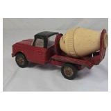 Vintage Red Cement Mixer Truck – Metal Cab with Cream Drum and Black Tires