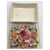 Vintage Ceramic Floral Trinket Box – Raised Roses and Flowers