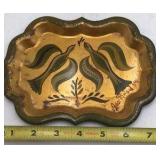Vintage Hand-Painted Folk Art Tray – Birds in Green and Gold Design Signed Geo. Biad