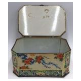 Vintage English Octagonal Biscuit Tin – Metal Box Company Floral Chinoiserie Design