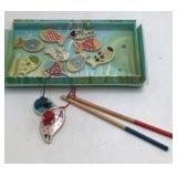 Vintage Magnetic Fishing Game – Colorful Patterned Fish with Poles in Box