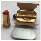 Vintage Goldtone Octagonal Vanity Compact – Jeweled Floral Design with Lipstick Holder