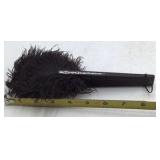 Vintage Black Feather Folding Fan – White Painted Floral Design