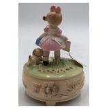 Vintage Josef Musical Figurine – Girl with Lunchbox and Dog