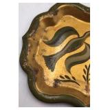 Vintage Hand-Painted Folk Art Tray – Birds in Green and Gold Design Signed Geo. Biad