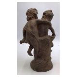 19th-century Renaissance-style terracotta sculpture depicting two huddled cherubs