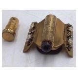 Vintage Goldtone Octagonal Vanity Compact – Jeweled Floral Design with Lipstick Holder