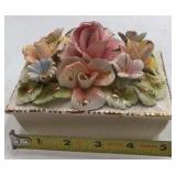 Vintage Ceramic Floral Trinket Box – Raised Roses and Flowers