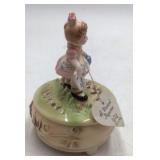 Vintage Josef Musical Figurine – Girl with Lunchbox and Dog