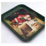 Vintage Coca-Cola Santa Tray – Green Metal with Fireplace Scene