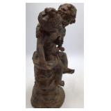 19th-century Renaissance-style terracotta sculpture depicting two huddled cherubs