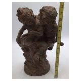 19th-century Renaissance-style terracotta sculpture depicting two huddled cherubs