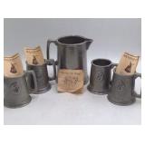 Vintage Wilton Pewter Monogrammed Beer Set – Pitcher and Four Mugs with Initials