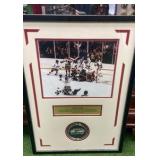 Miracle On Ice Jim Craig Commemorative 1980 USA Hockey Team after beating Russia, Autograph Jim Craig Puck and Picture nicely presented in Custom Made Frame
