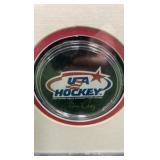 Miracle On Ice Jim Craig Commemorative 1980 USA Hockey Team after beating Russia, Autograph Jim Craig Puck and Picture nicely presented in Custom Made Frame