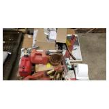 Pallet of gas cans, window blind, tripod, exterior light, mower blades, toilet seat, tractor lights and more