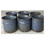 Blue Stoneware Pottery Set - 6 Cups, 6 Plates and 1 10" Plate