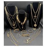 Collection of Gold Toned Jewelry - Necklaces and Bracelets