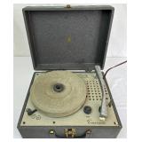 Vintage Emerson 834X Portable Record Player In Gray Case with 45 RPM records