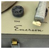 Vintage Emerson 834X Portable Record Player In Gray Case with 45 RPM records