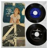 Vintage Emerson 834X Portable Record Player In Gray Case with 45 RPM records