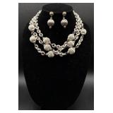 Givenchy 17" Silver Tone Ball Necklace and Earrings (Unmarked)