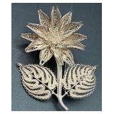 Two Sterling Silver Floral Pins