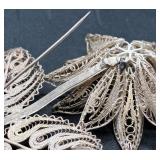 Two Sterling Silver Floral Pins