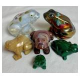 Glass and Stone Frog Grouping featuring Fenton Art Glass Frogs