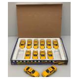 New Old Stock Case Of City Yellow Cab Die Metal And Plastic Cast Taxis With Pull Back And Go Action
