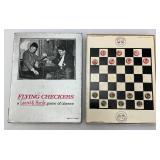 Vintage Laurel & Hardy Flying Checkers Tin Magnetic Checkers Set In Original Box & Ebon Dominoes In Original Box